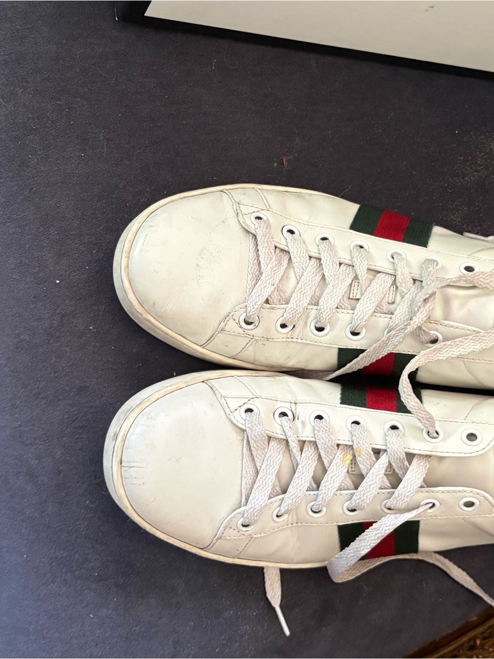 Gucci White Leather Sneakers with Red and Green Web Stripe